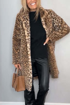 Cate | Long Leopard Print Vegan Fur Coat Warm Winter Jacket For Mature Style