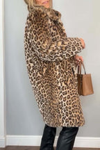 Cate | Long Leopard Print Vegan Fur Coat Warm Winter Jacket For Mature Style