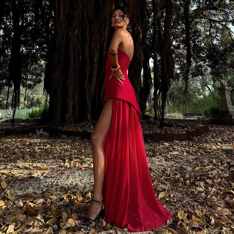 Karina - Women’s Asymmetrical Layered Maxi Dress - Brighter Fashion