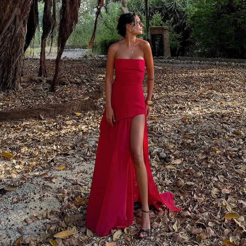 Karina - Women’s Asymmetrical Layered Maxi Dress - Brighter Fashion