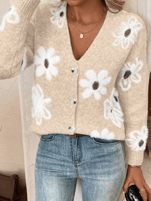 Liora | Floral Soft Knit Button-Up Cardigan