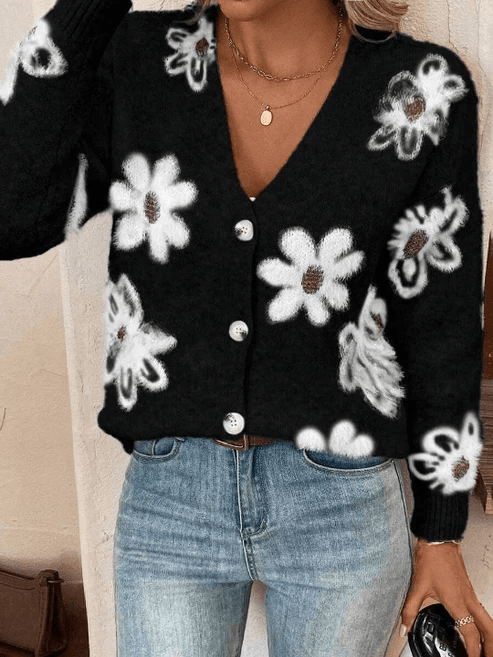 Liora | Floral Soft Knit Button-Up Cardigan