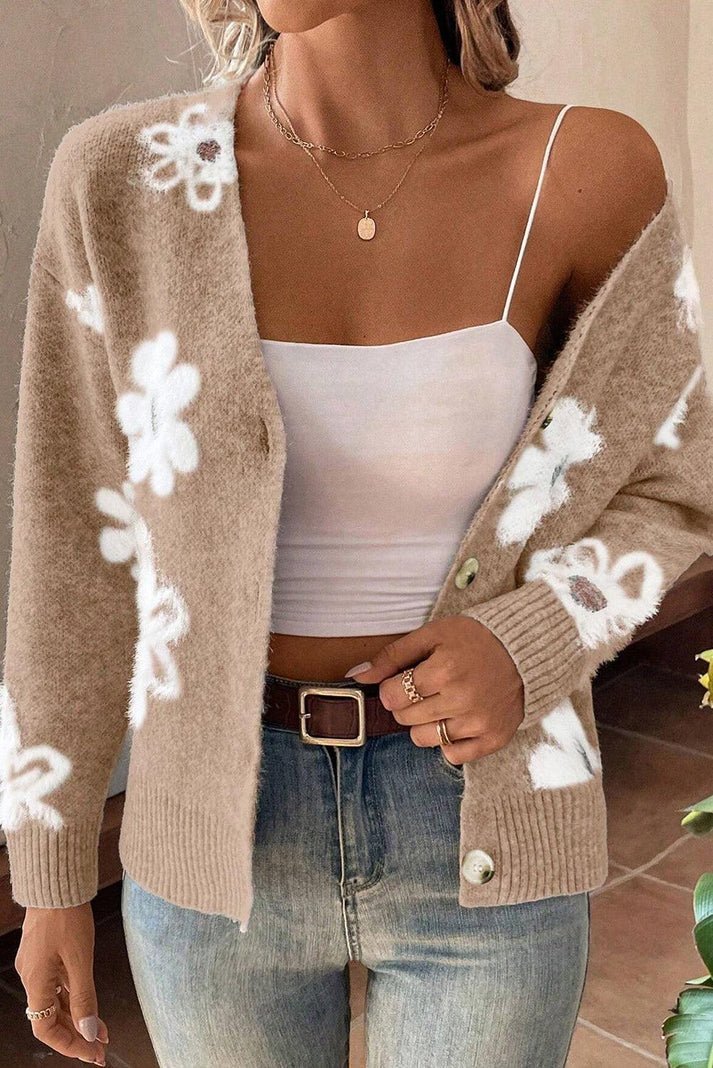 Liora | Floral Soft Knit Button-Up Cardigan