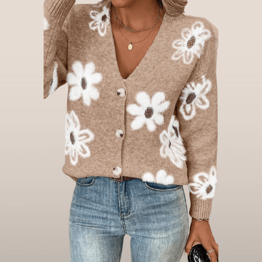 Liora | Floral Soft Knit Button-Up Cardigan