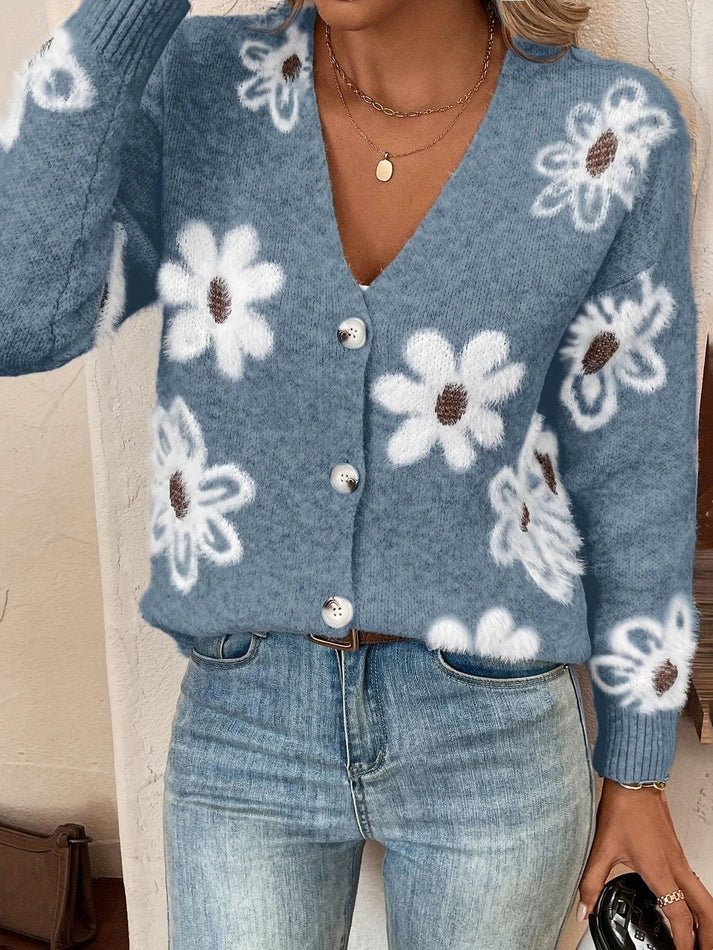 Liora | Floral Soft Knit Button-Up Cardigan