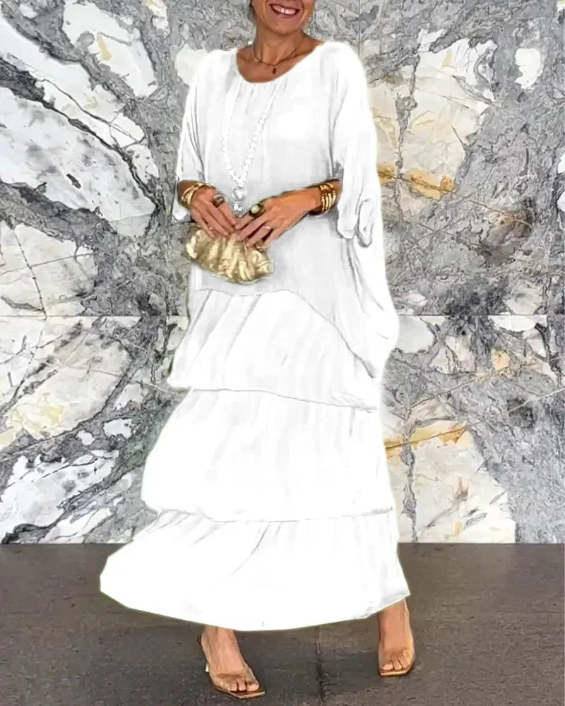 Mia | Flowing Tiered Maxi Dress Provides Full Figure Coverage For Elegance