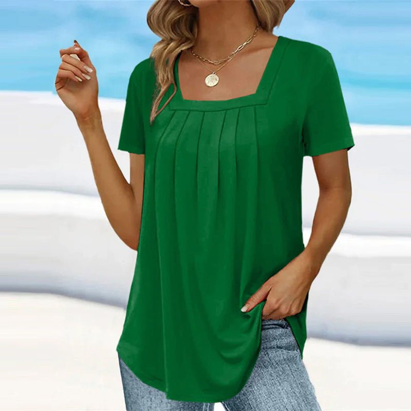 Valina | Pleated Square Neck Top - Brighter Fashion