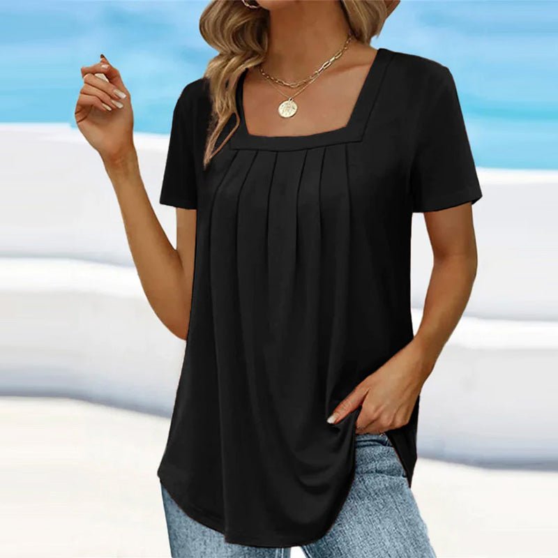 Valina | Pleated Square Neck Top - Brighter Fashion