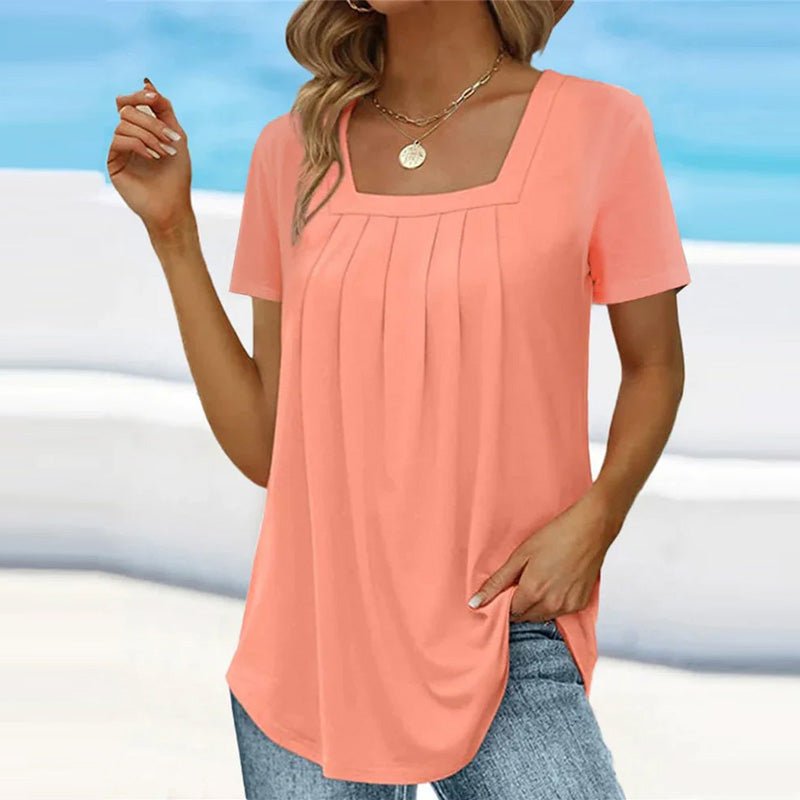 Valina | Pleated Square Neck Top - Brighter Fashion
