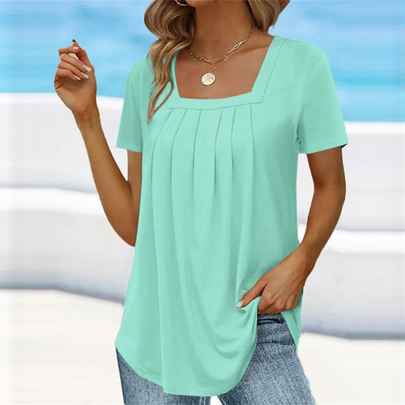 Valina | Pleated Square Neck Top - Brighter Fashion