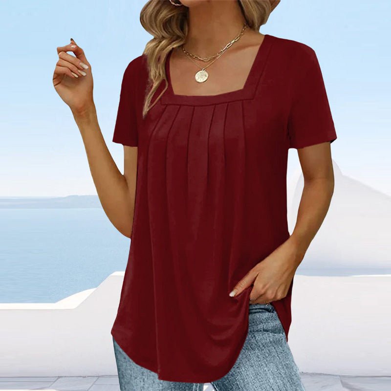 Valina | Pleated Square Neck Top - Brighter Fashion