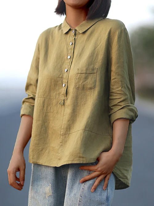 Rhea Women's Linen Long Sleeve Shirt - Brighter Fashion