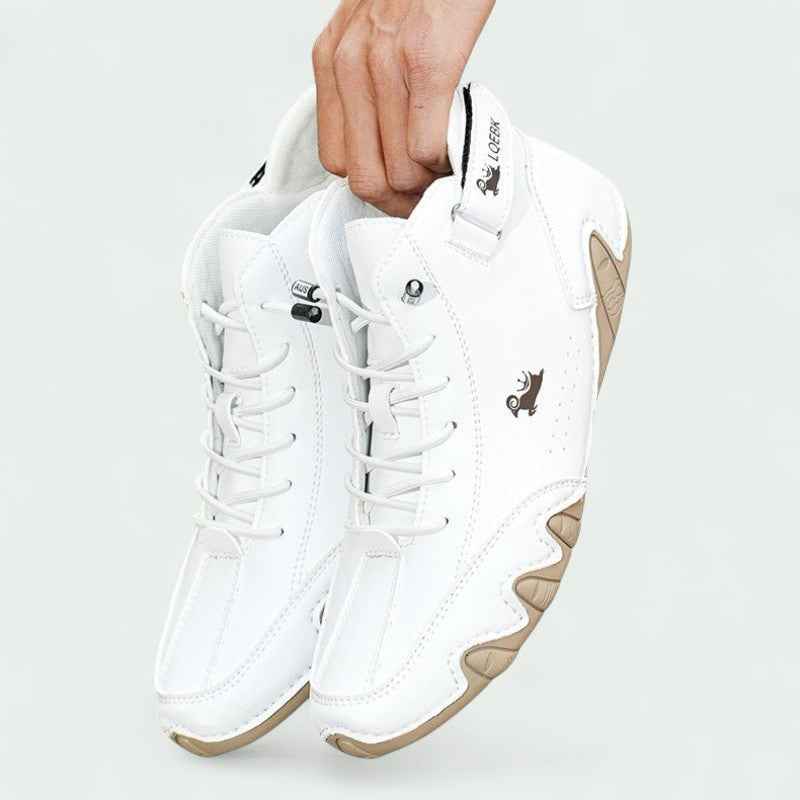 Gloria | Women's White Vegan Leather High Top Sneakers with Ankle Strap and Durable Sole