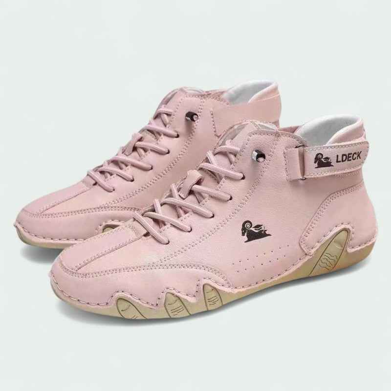 Gloria | Women's White Vegan Leather High Top Sneakers with Ankle Strap and Durable Sole
