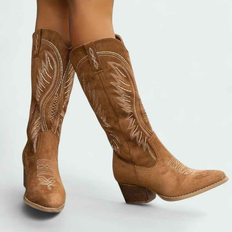 Carol | Embroidered Western Cowboy Boots Mid-Calf Height For Modern Style