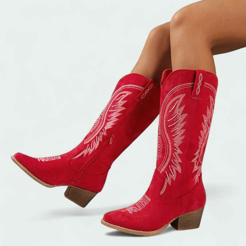 Carol | Embroidered Western Cowboy Boots Mid-Calf Height For Modern Style