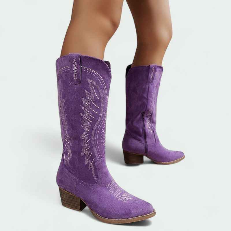 Carol | Embroidered Western Cowboy Boots Mid-Calf Height For Modern Style