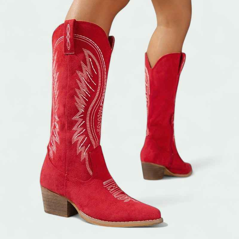 Carol | Embroidered Western Cowboy Boots Mid-Calf Height For Modern Style