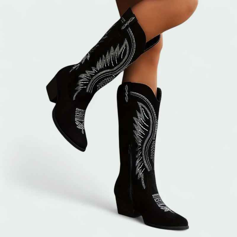 Carol | Embroidered Western Cowboy Boots Mid-Calf Height For Modern Style