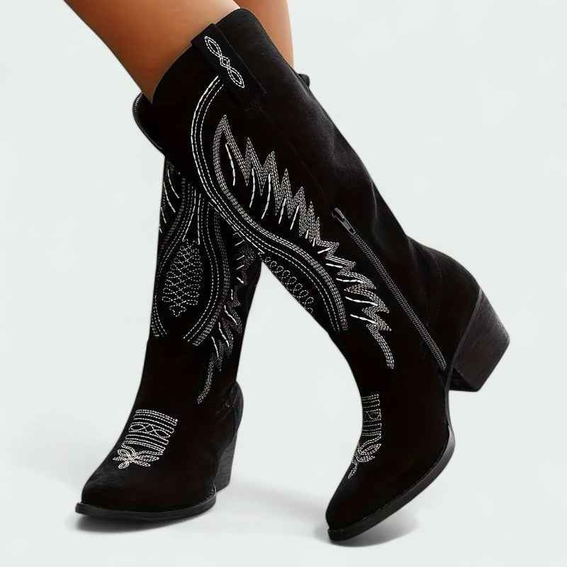 Carol | Embroidered Western Cowboy Boots Mid-Calf Height For Modern Style