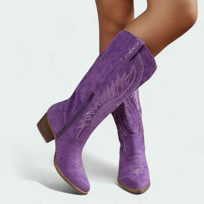 Carol | Embroidered Western Cowboy Boots Mid-Calf Height For Modern Style