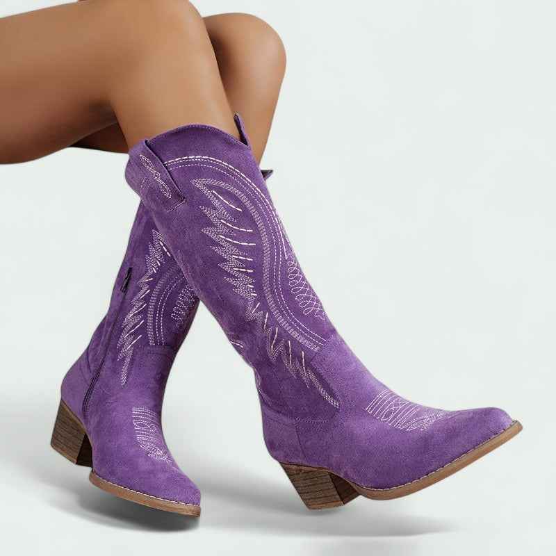 Carol | Embroidered Western Cowboy Boots Mid-Calf Height For Modern Style
